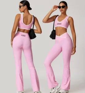 Custom Women’s Fitness Activewear Set Breathable Yoga Sport Bra & V Waist Flare Leggings 2pcs Gym Workout Clothing