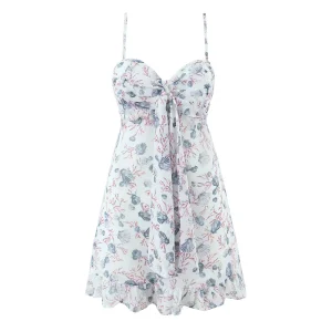 Custom Women’s Floral Ruched Bust Strapless Dress with Tie Straps Spaghetti Strap Slip Maxi Dress OEM Clothing Factory