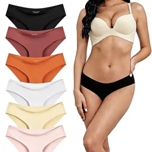 Custom Womens High-Rise Solid Seamless Underwear No Show Stretch Bikini Panties No Panty Line Hipster Briefs Soft Silky 6 Waist