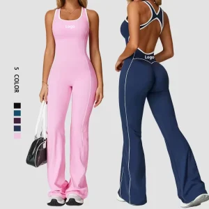 Custom Women’s Hollow Out Bodysuit Back Yoga Solid Sports Gym Bodysuit Romper Zipper Onesie Pajamas Jumpsuit Clothe Summer