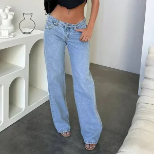 Custom Womens Jeans Pants Low Rise Baggy Wide Leg Straight Leg Jeans