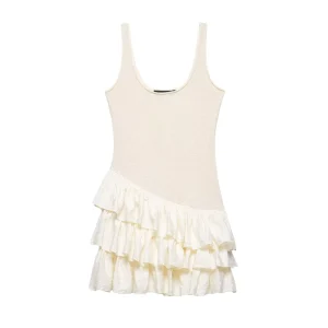 Custom Women’s Knitted Modal Spliced Satin Dress Vintage Layered Short Bodycon Mini Dress OEM ODM by China Clothing Factory