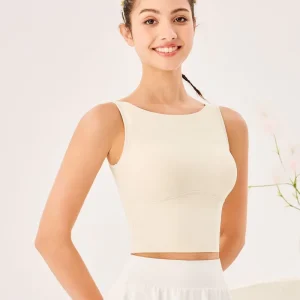 Custom Women’s Lightweight Yoga Tank Top Built in Sports Bra Cross Strap Upward Support Workout Gym Camisole Activewear