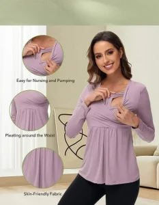 Custom Women’s Maternity Shirts Long Sleeve Nursing Tops for Breastfeeding Double Layer Clothes Casual Shirt