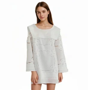 Custom Women’s Mini Dress Square Collar Tie Front Long Sleeves Pullover Solid Sweet A-Line Silhouette Breathable Knitted Fabric
