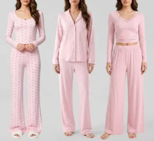 Custom Women’s Pajamas Set Eco Friendly Bamboo Modal Long Sleeve Sleepwear Knit Pink Loungewear Cotton Pyjamas