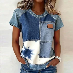 Custom Women’s Patchwork Denim T-Shirt