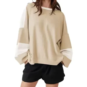 Custom Women’s Patchwork Long Sleeve Oversized Pullover High Quality Fashion Casual Color Matching Sweatshirt
