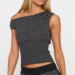 Custom Women’s Polka Dot Asymmetrical Neck Crop Top Y2K Streetwear One-Shoulder Top