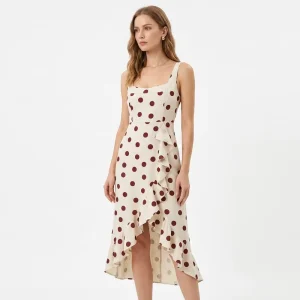 Custom Women’s Polka Dot Bodycon Dress Spaghetti Strap Off Shoulder Backless Midi Dress OEM ODM by China Clothing Factory
