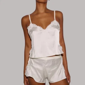 Custom Women’s Satin Lace Trim Camisole and Shorts 2 Piece Pajama Set Sleepwear Set