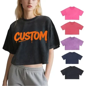 Custom Women’s Sexy Crewneck Loose Crop Top Tee Fashion Ladies Short Sleeve 240G100% Cotton T-shirts for Women Custom T Shirt