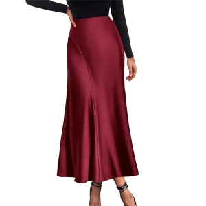 Custom Women’s Skirts Elegant Satin Soild Color High-Waist Mermaid-Hem Long Skirt for Party Evening Daily Wear