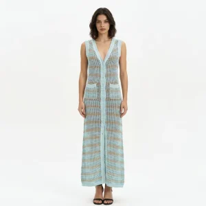 Custom Women’s Sleeveless Casual Sexy Summer Maxi Crocheted Boucle Knit Breathable Natural Waist Anti Wrinkle Solid OEM Service