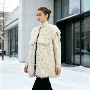 Custom Women’s Sleeveless Faux Fur Vest Loose Fit Thickened Warm Wool Vest Factory Direct Sales