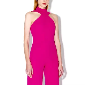 Custom Women’s Sleeveless Halter Tied Backless High Waist Fitted Wide Leg Pants Elegant Jumpsuit Rompers