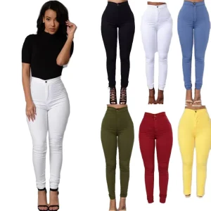 Custom Women’s Solid Color High Waist Stretch Skinny Casual Leggings Elastic Waist Pencil Trousers