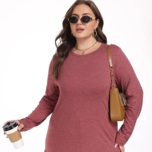 Custom Women’s Solid Long Sleeve Casual Fall Tops Loose Fit Breathable Quick Dry Crew Neck Knitted Plain Dyed