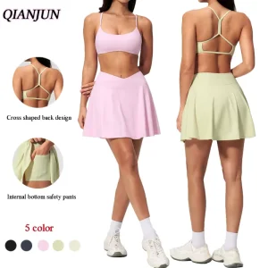 Custom Women’s Sports 2 Piece Suit Cross Backless Bra Built in Safety Leggings Tennis Set Gym Fitness Yoga Set
