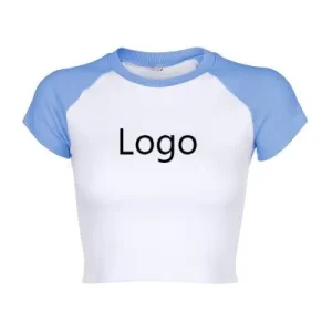 Custom Women’s Summer Casual Slim Fit Cotton Crop T Shirts with Patchwork Design Regular Sleeve and Contrasting Colors