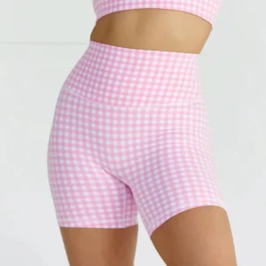Custom Women’s Summer Plaid Print Yoga Shorts High Waist Biker Athletic Shorts Manufacturer