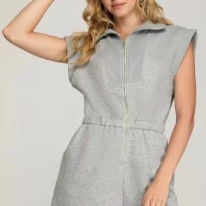 Custom Women’s Summer Romper Half Zip Neck Short Sleeve Jumpsuit Elastic Belt Gym Zip up Romper