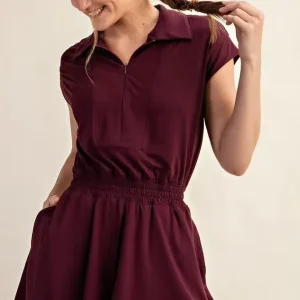 Custom Women’s Summer Romper Lapel Short Sleeve Quarter Zipper Jumpsuit Elastic Belt Gym Zip up Romper