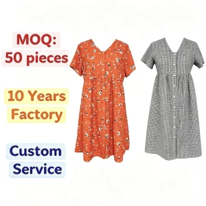 Custom Women’s Summer Short Dress Oversize Plus Size Tee Shirts Dress Button Down Casual Dress OEM Factory
