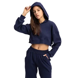 Custom Women’s Tracksuits Cropped Hoodies Long Sleeves Fleece Sweatshirt with Hooded