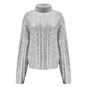 Custom Women’s Turtleneck Cord Knitted Sweater Casual Print Fashion Design Breathable for Autumn Winter