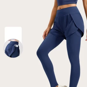 Custom Women’s Two-Piece Pocket Solid Color Ankle-Length Yoga Pants Elastic High-Waist Fitness Sports Leggings