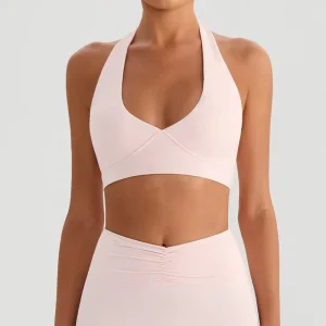Custom Women’s V Neck High Impact Padded Running Black Spandex Sports Bra