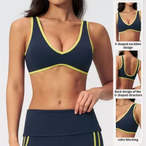 Custom Women’s V Neck U Back Sports Bra Removable Pads Medium Support Yoga Bra for Workout Gym