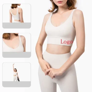 Custom Women’s V Neck U Back Sports Bra Solid Color High Impact Workout Bra with Removable Pads Breathable Fitness Gym Bras