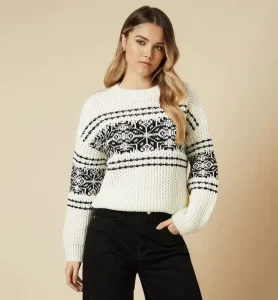 Custom Women’s Vintage Knitted Acrylic Sweater Breathable Classic Christmas Jumper Jacquard Santa Reindeer Casual Front