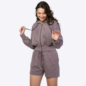 Custom Women’s Vintage Washed 2 Piece Tracksuit Cropped Zip up Hoodie Drawstring Waist Shorts Loungewear Set Manufacturer