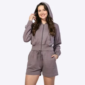 Custom Women’s Vintage Washed 2 Piece Tracksuit Cropped Zip up Hoodie Drawstring Waist Shorts Loungewear Set Manufacturer