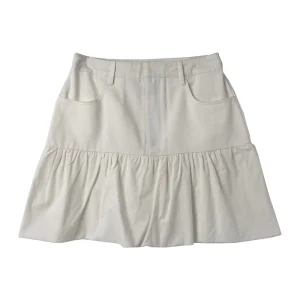 Custom Women’s White Washed Denim Mini Skirt ODM OEM China Factory Manufacturer Ruffle Hem Distressed Flounce Skirt