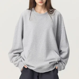 Custom Women’s Winter Long Heavyweight Fleece Sweatshirt 420G Round Neck Distressed Pullover Pocket OEM ODM
