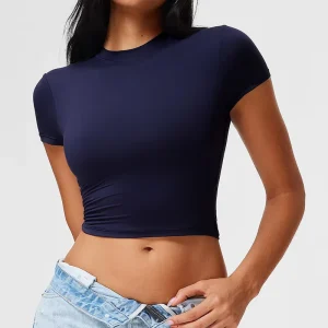 Custom logo Baby Tee Women’s T shirts Crop Top Puff Rhinestone Plain Sexy Fitted Thin Blank Shirt for Woman