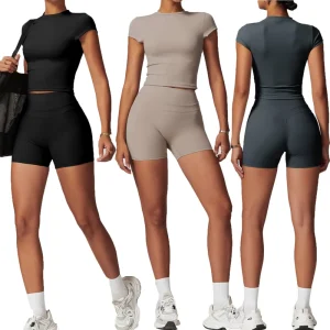Custom logo Fitness Gym Outfit Set for Women Quick Dry Women’s Sports Shorts Top Elastic Waist 2 Piece Gym Set Women