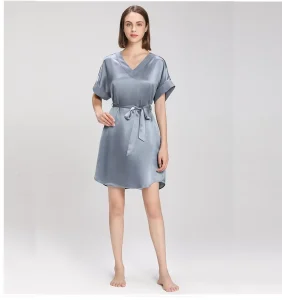 Custom logo Luxury Women Kimono Style Silk Night Gown Dress Bridesmaid 100% Mulberry Silk Satin Robes