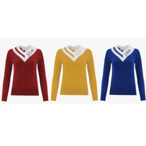 Custom logo New Design Women’s V neck Pullover Sweater Long Sleeves Stripe Casual Knitted Top