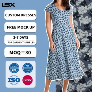 Custom logo Organic Cotton Linen Screen Print Corset Satin Women’s Summer Long Dress
