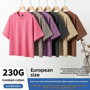Custom logo Summer Cool Girl Acid Washed Boxy T-Shirt Casual Yoga Fitness Women’s Cropped T-Shirt Fashion Cut Cotton T-shirts