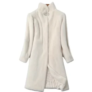 Custom logo Winter Thick Faux Rabbit Fur Coat Women Korean Loose Plush Long Sleeve Women’s Faux Mink Fur Coat