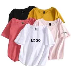 Custom logo Women Fashion Solid Polyester Summer T-shirts Short Sleeve