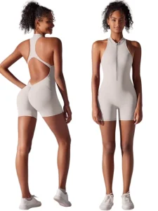 Custom logo Women’s Cutout Back One Piece Yoga Romper High Waist Butt Lifting Workout Bodysuit for Gym Running