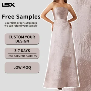 Custom logo Women’s Jacquard Luxury Eco Friendly Formal Evening Gown Defined Waist A Line Floor Length Floral Motif Dress