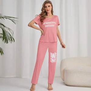 Custom logo Women’s Loungewear Outerwear Two piece Printed Short sleeved Trousers Women’s Casual Pajamas Set